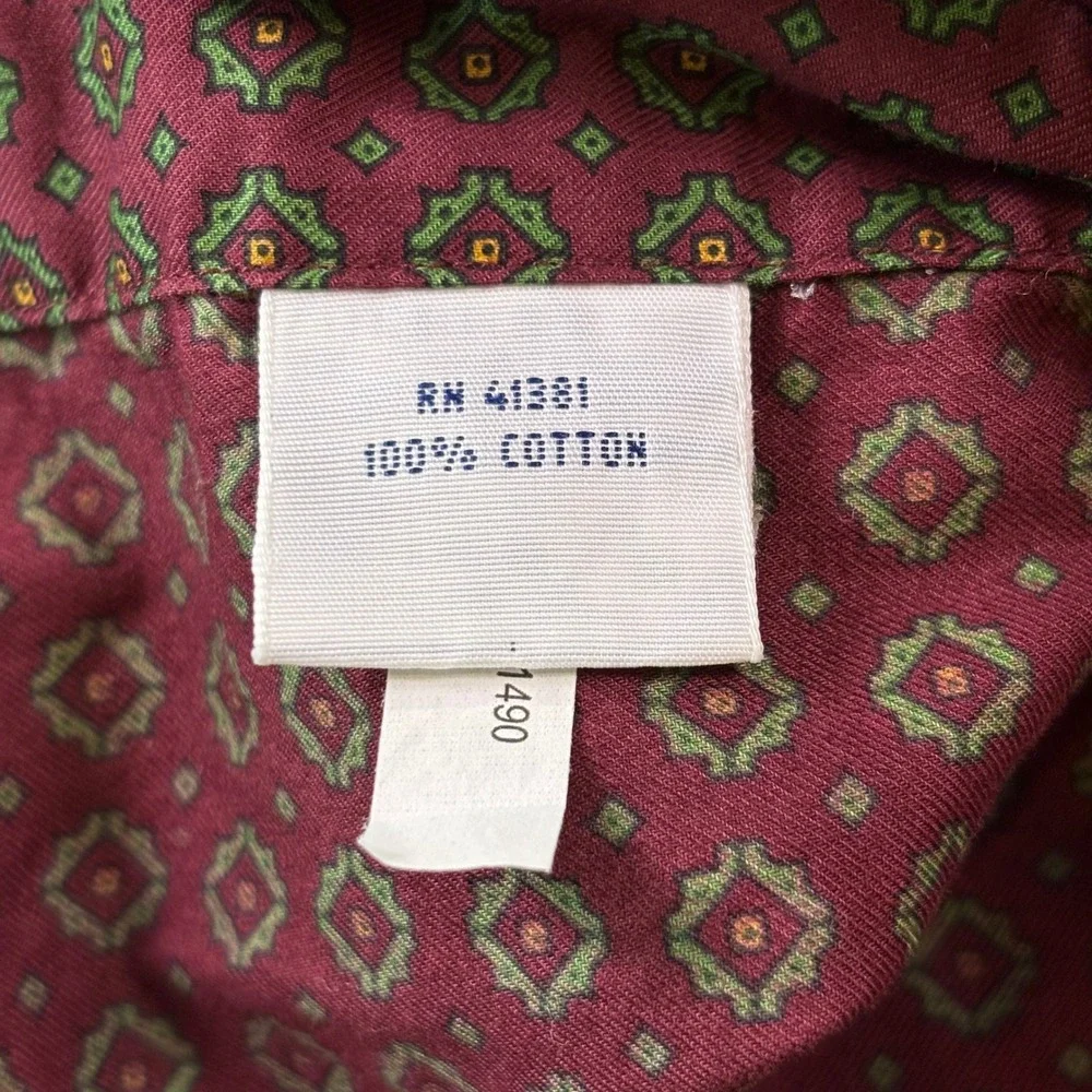 Polo Ralph Lauren‎ Mens Button Down Shirt L Burgundy Medallion Print Cotton